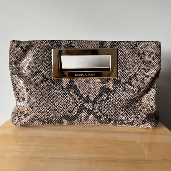Michael Kors (MK) Snake Skin Clutch Bag with Gold hardware - Picture 1 of 6